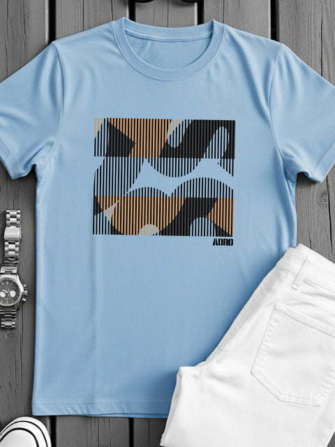 Adro Men’s Regular Fit T-Shirt – Abstract Camo Lines Design | 180 GSM Cotton Lycra Casual Half Sleeve Round Neck Graphic Tee