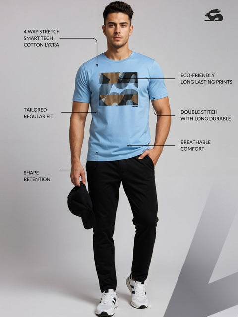 Adro Men’s Regular Fit T-Shirt – Abstract Camo Lines Design | 180 GSM Cotton Lycra Casual Half Sleeve Round Neck Graphic Tee