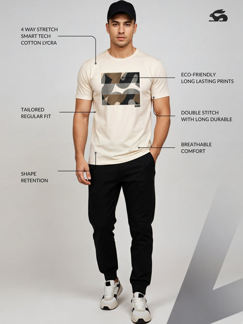 Adro Men’s Regular Fit T-Shirt – Abstract Camo Lines Design | 180 GSM Cotton Lycra Casual Half Sleeve Round Neck Graphic Tee