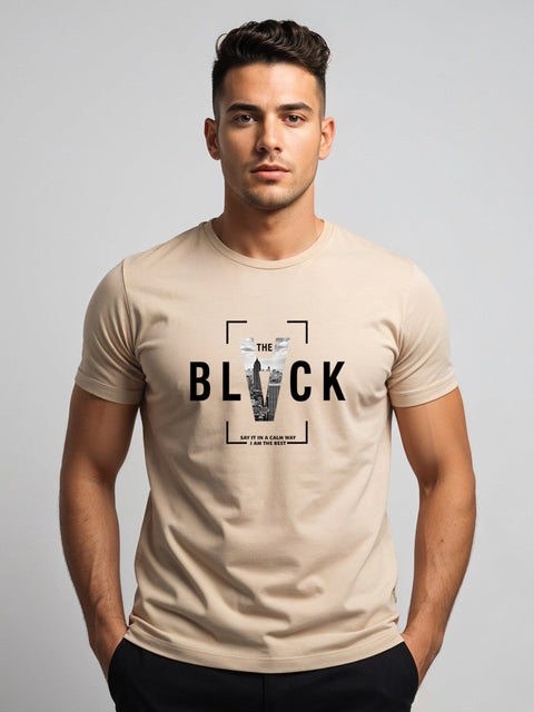 Adro Men’s Regular Fit T-Shirt – Bold Block Vision BLVCK Design | 180 GSM Cotton Lycra Half Sleeve Graphic Tee