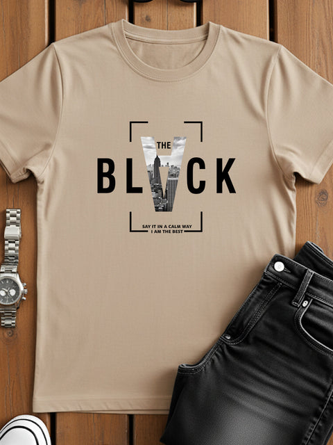 Adro Men’s Regular Fit T-Shirt – Bold Block Vision BLVCK Design | 180 GSM Cotton Lycra Half Sleeve Graphic Tee