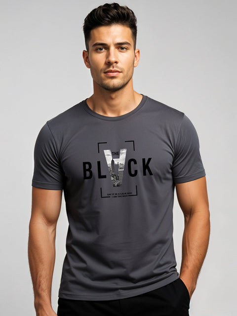 Adro Men’s Regular Fit T-Shirt – Bold Block Vision BLVCK Design | 180 GSM Cotton Lycra Half Sleeve Graphic Tee