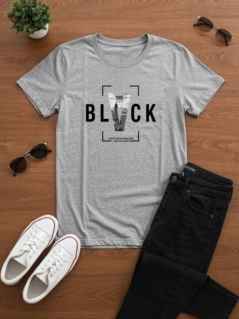 Adro Men’s Regular Fit T-Shirt – Bold Block Vision BLVCK Design | 180 GSM Cotton Lycra Half Sleeve Graphic Tee