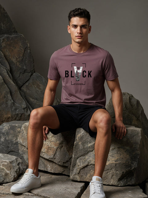 Adro Men’s Regular Fit T-Shirt – Bold Block Vision BLVCK Design | 180 GSM Cotton Lycra Half Sleeve Graphic Tee