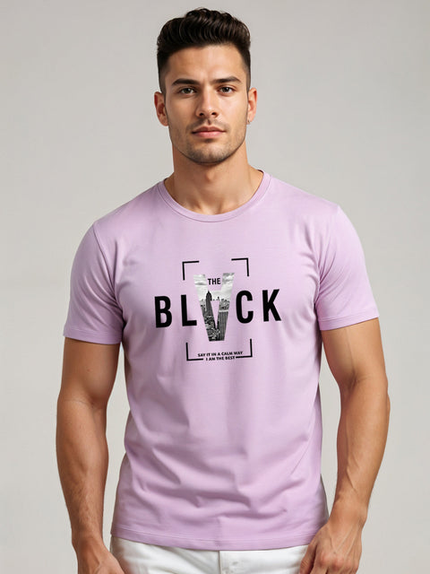 Adro Men’s Regular Fit T-Shirt – Bold Block Vision BLVCK Design | 180 GSM Cotton Lycra Half Sleeve Graphic Tee