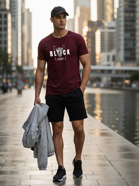 Adro Men’s Regular Fit T-Shirt – Bold Block Vision BLVCK Design | 180 GSM Cotton Lycra Half Sleeve Graphic Tee
