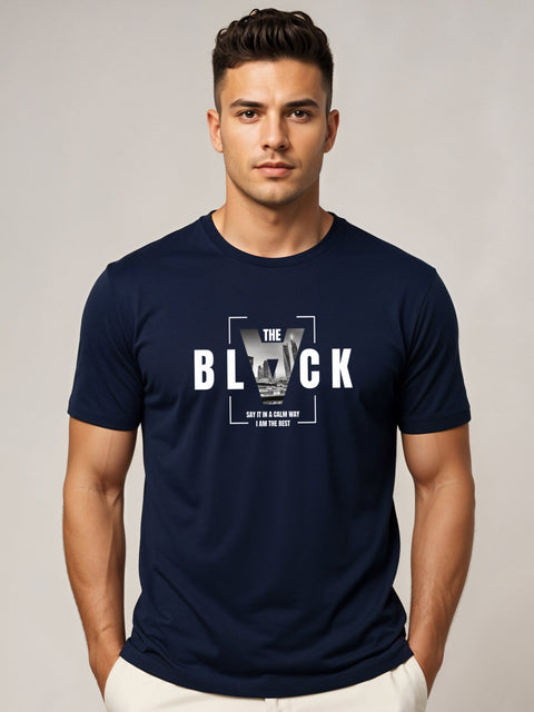 Adro Men’s Regular Fit T-Shirt – Bold Block Vision BLVCK Design | 180 GSM Cotton Lycra Half Sleeve Graphic Tee