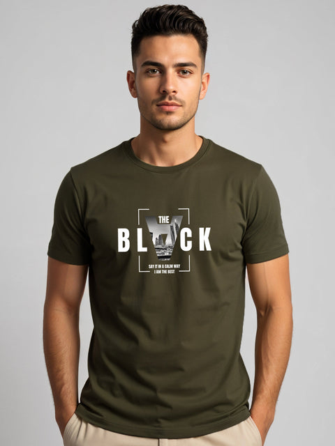 Adro Men’s Regular Fit T-Shirt – Bold Block Vision BLVCK Design | 180 GSM Cotton Lycra Half Sleeve Graphic Tee