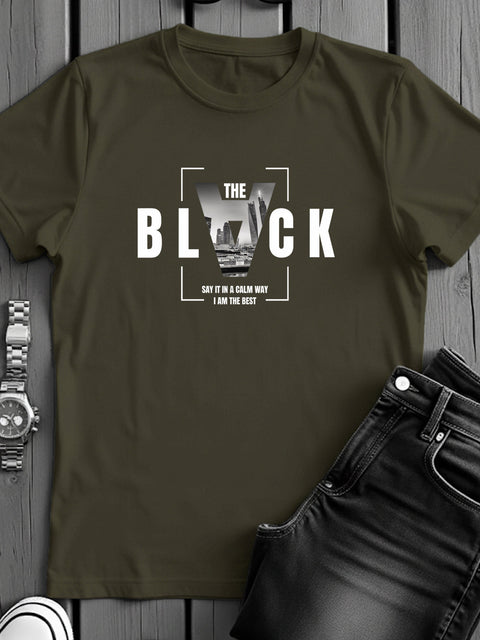 Adro Men’s Regular Fit T-Shirt – Bold Block Vision BLVCK Design | 180 GSM Cotton Lycra Half Sleeve Graphic Tee