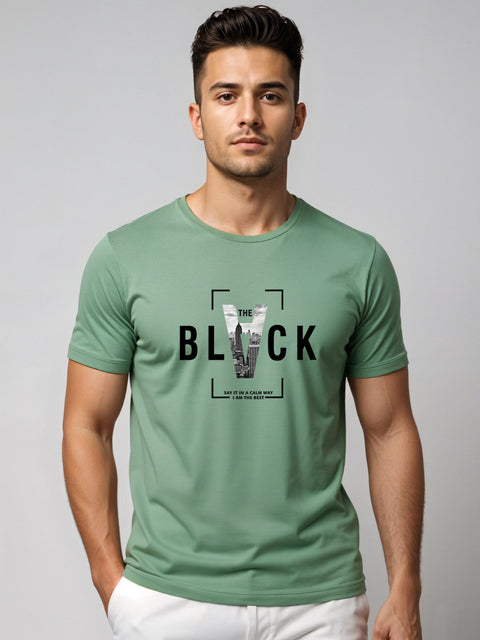 Adro Men’s Regular Fit T-Shirt – Bold Block Vision BLVCK Design | 180 GSM Cotton Lycra Half Sleeve Graphic Tee
