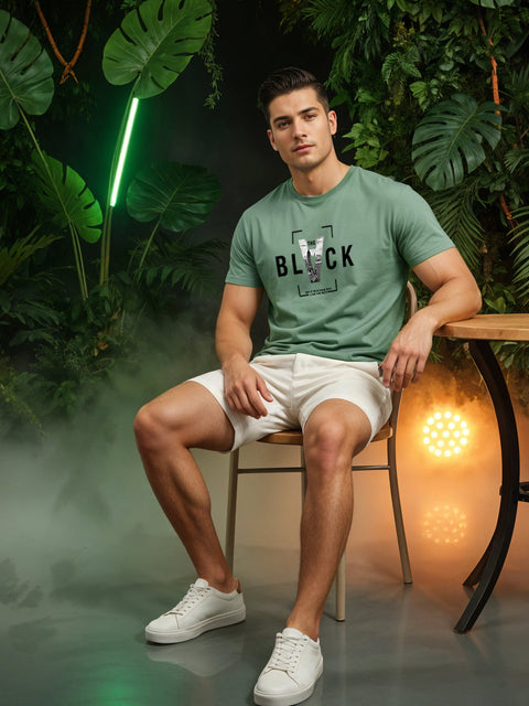 Adro Men’s Regular Fit T-Shirt – Bold Block Vision BLVCK Design | 180 GSM Cotton Lycra Half Sleeve Graphic Tee