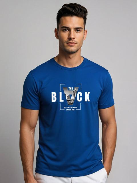 Adro Men’s Regular Fit T-Shirt – Bold Block Vision BLVCK Design | 180 GSM Cotton Lycra Half Sleeve Graphic Tee