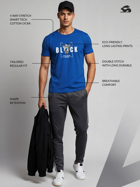 Adro Men’s Regular Fit T-Shirt – Bold Block Vision BLVCK Design | 180 GSM Cotton Lycra Half Sleeve Graphic Tee