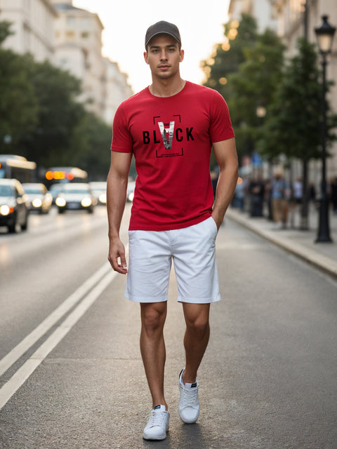 Adro Men’s Regular Fit T-Shirt – Bold Block Vision BLVCK Design | 180 GSM Cotton Lycra Half Sleeve Graphic Tee
