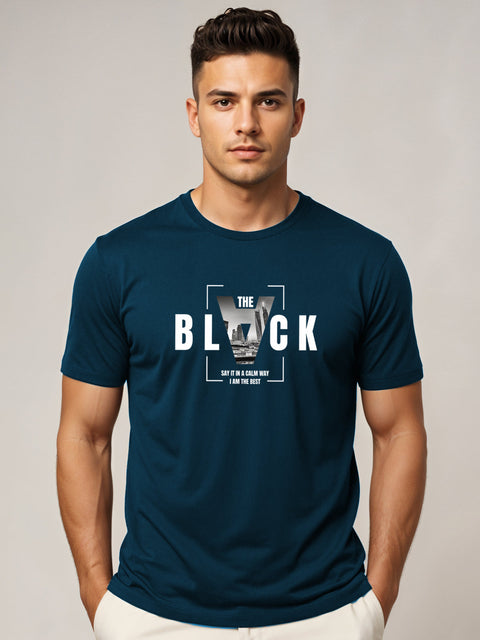 Adro Men’s Regular Fit T-Shirt – Bold Block Vision BLVCK Design | 180 GSM Cotton Lycra Half Sleeve Graphic Tee