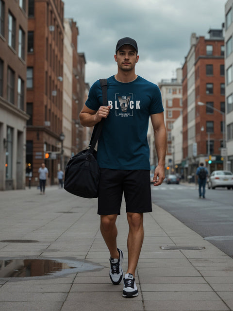 Adro Men’s Regular Fit T-Shirt – Bold Block Vision BLVCK Design | 180 GSM Cotton Lycra Half Sleeve Graphic Tee