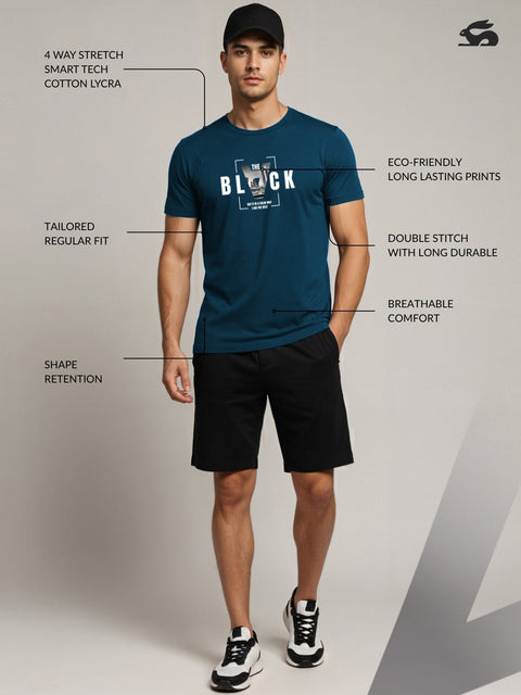 Adro Men’s Regular Fit T-Shirt – Bold Block Vision BLVCK Design | 180 GSM Cotton Lycra Half Sleeve Graphic Tee