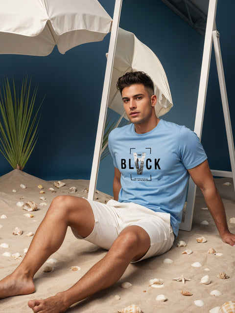 Adro Men’s Regular Fit T-Shirt – Bold Block Vision BLVCK Design | 180 GSM Cotton Lycra Half Sleeve Graphic Tee