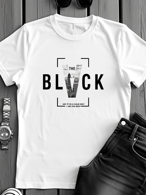 Adro Men’s Regular Fit T-Shirt – Bold Block Vision BLVCK Design | 180 GSM Cotton Lycra Half Sleeve Graphic Tee