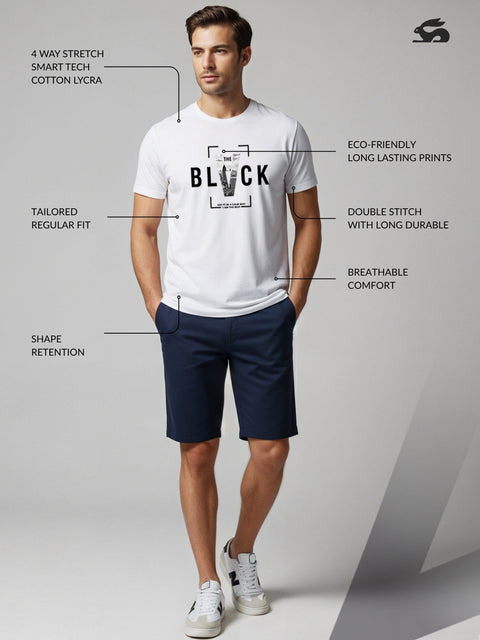 Adro Men’s Regular Fit T-Shirt – Bold Block Vision BLVCK Design | 180 GSM Cotton Lycra Half Sleeve Graphic Tee