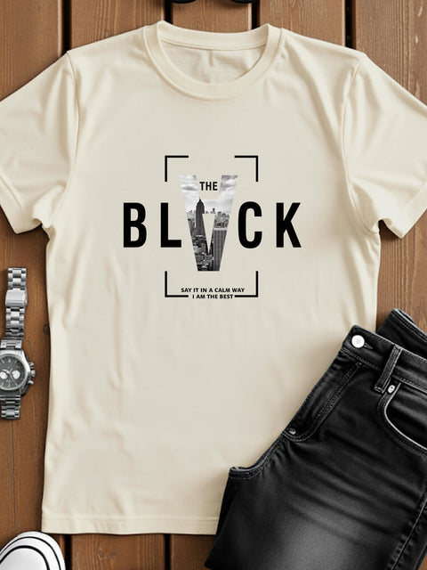 Adro Men’s Regular Fit T-Shirt – Bold Block Vision BLVCK Design | 180 GSM Cotton Lycra Half Sleeve Graphic Tee