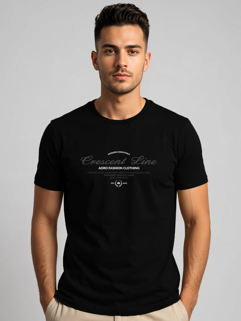 Adro Men’s Regular Fit T-Shirt – Crescent Line Classic Design | 180 GSM Cotton Lycra Soft Stretch Typography Tee