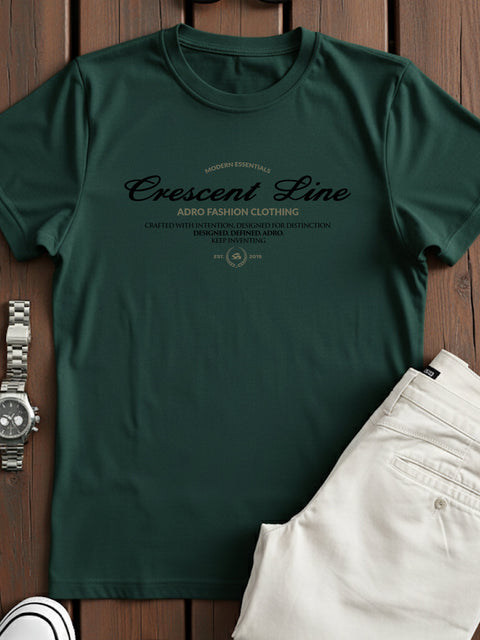 Adro Men’s Regular Fit T-Shirt – Crescent Line Classic Design | 180 GSM Cotton Lycra Soft Stretch Typography Tee