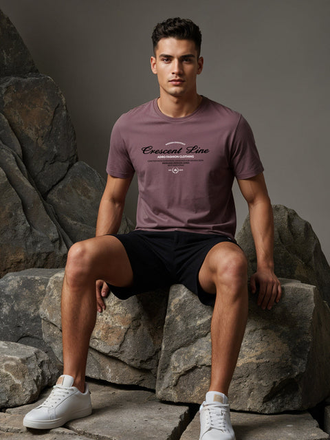 Adro Men’s Regular Fit T-Shirt – Crescent Line Classic Design | 180 GSM Cotton Lycra Soft Stretch Typography Tee