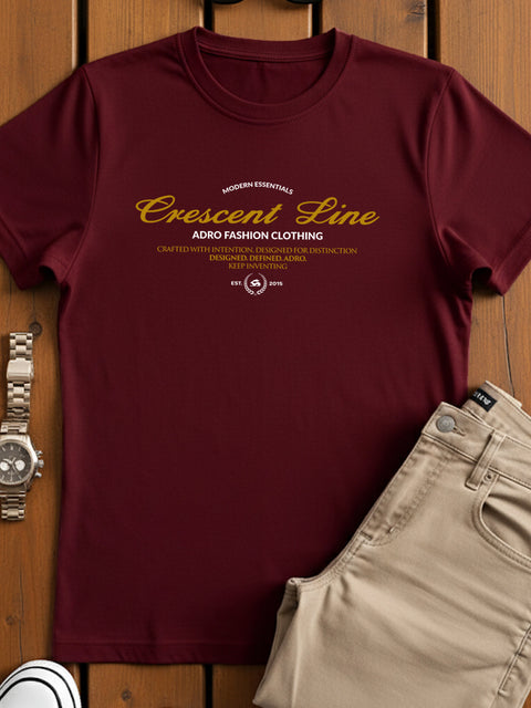 Adro Men’s Regular Fit T-Shirt – Crescent Line Classic Design | 180 GSM Cotton Lycra Soft Stretch Typography Tee