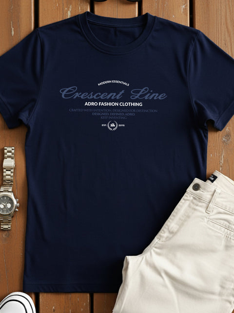 Adro Men’s Regular Fit T-Shirt – Crescent Line Classic Design | 180 GSM Cotton Lycra Soft Stretch Typography Tee