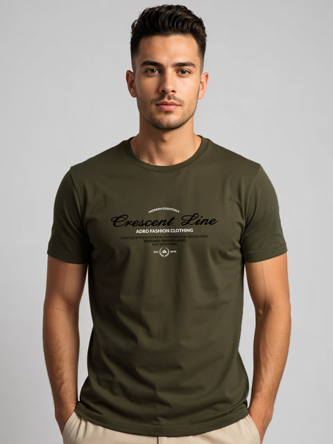 Adro Men’s Regular Fit T-Shirt – Crescent Line Classic Design | 180 GSM Cotton Lycra Soft Stretch Typography Tee
