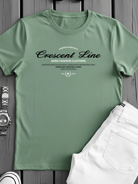 Adro Men’s Regular Fit T-Shirt – Crescent Line Classic Design | 180 GSM Cotton Lycra Soft Stretch Typography Tee