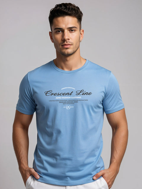 Adro Men’s Regular Fit T-Shirt – Crescent Line Classic Design | 180 GSM Cotton Lycra Soft Stretch Typography Tee