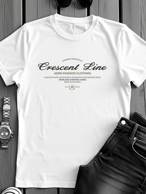 Adro Men’s Regular Fit T-Shirt – Crescent Line Classic Design | 180 GSM Cotton Lycra Soft Stretch Typography Tee