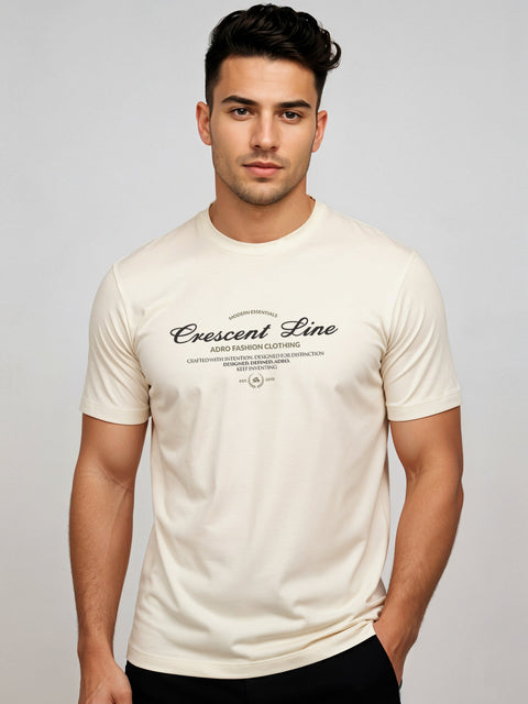 Adro Men’s Regular Fit T-Shirt – Crescent Line Classic Design | 180 GSM Cotton Lycra Soft Stretch Typography Tee