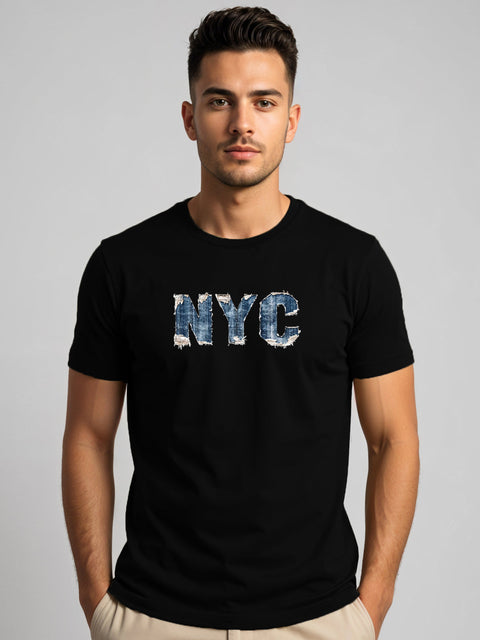 Adro Men’s Regular Fit T-Shirt – Denim NYC Vibe Design | 180 GSM Cotton Lycra Casual Streetwear Graphic Tee