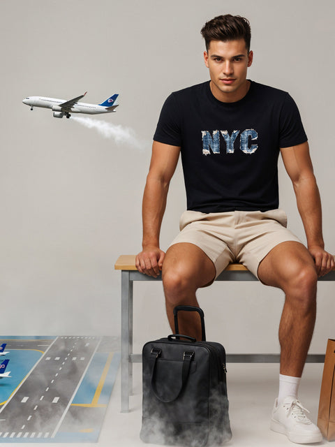 Adro Men’s Regular Fit T-Shirt – Denim NYC Vibe Design | 180 GSM Cotton Lycra Casual Streetwear Graphic Tee