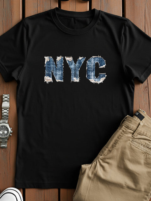Adro Men’s Regular Fit T-Shirt – Denim NYC Vibe Design | 180 GSM Cotton Lycra Casual Streetwear Graphic Tee