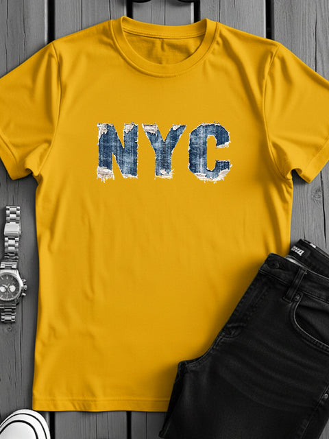 Adro Men’s Regular Fit T-Shirt – Denim NYC Vibe Design | 180 GSM Cotton Lycra Casual Streetwear Graphic Tee
