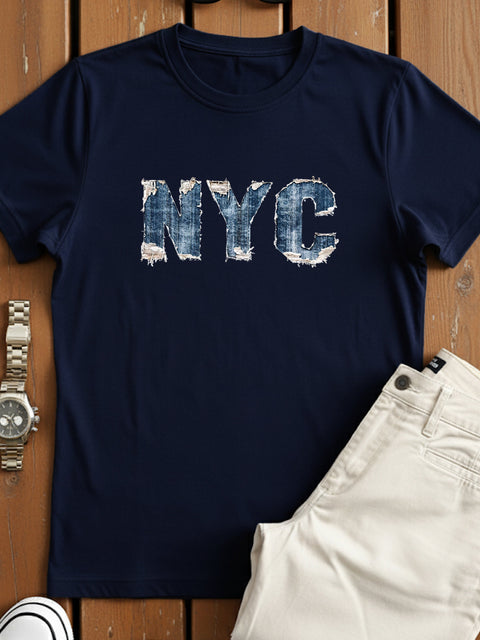 Adro Men’s Regular Fit T-Shirt – Denim NYC Vibe Design | 180 GSM Cotton Lycra Casual Streetwear Graphic Tee