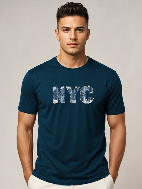Adro Men’s Regular Fit T-Shirt – Denim NYC Vibe Design | 180 GSM Cotton Lycra Casual Streetwear Graphic Tee