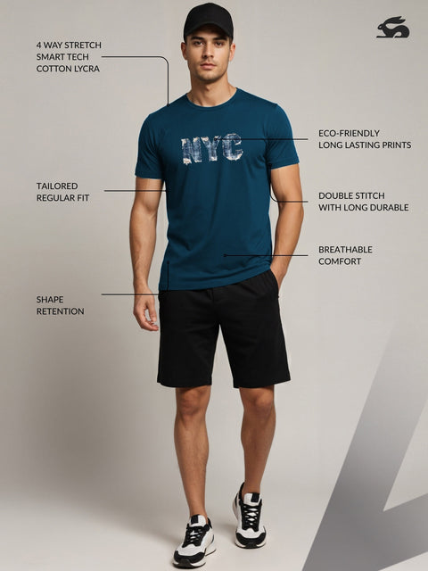 Adro Men’s Regular Fit T-Shirt – Denim NYC Vibe Design | 180 GSM Cotton Lycra Casual Streetwear Graphic Tee