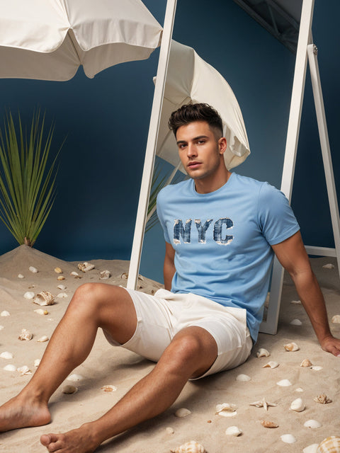 Adro Men’s Regular Fit T-Shirt – Denim NYC Vibe Design | 180 GSM Cotton Lycra Casual Streetwear Graphic Tee
