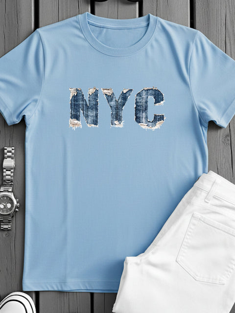 Adro Men’s Regular Fit T-Shirt – Denim NYC Vibe Design | 180 GSM Cotton Lycra Casual Streetwear Graphic Tee