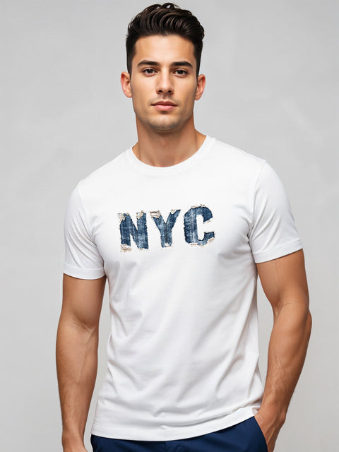 Adro Men’s Regular Fit T-Shirt – Denim NYC Vibe Design | 180 GSM Cotton Lycra Casual Streetwear Graphic Tee