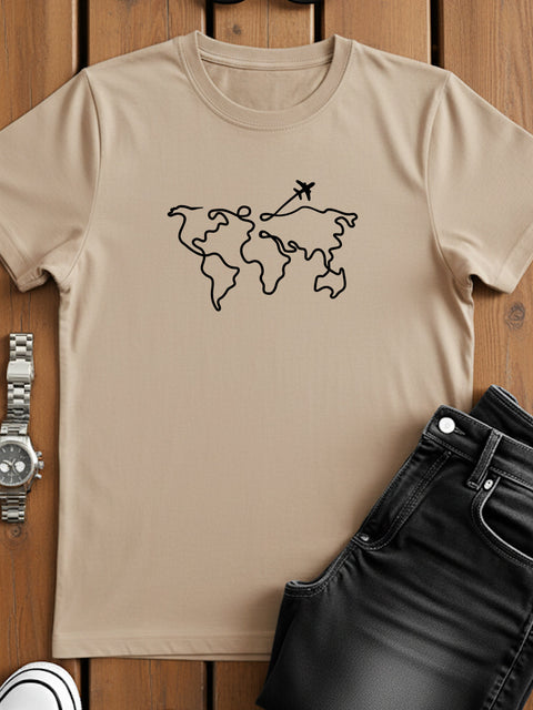 Adro Men’s Regular Fit T-Shirt – Wanderlust World Map Design | 180 GSM Cotton Lycra Travel-Inspired Graphic Tee