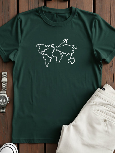 Adro Men’s Regular Fit T-Shirt – Wanderlust World Map Design | 180 GSM Cotton Lycra Travel-Inspired Graphic Tee