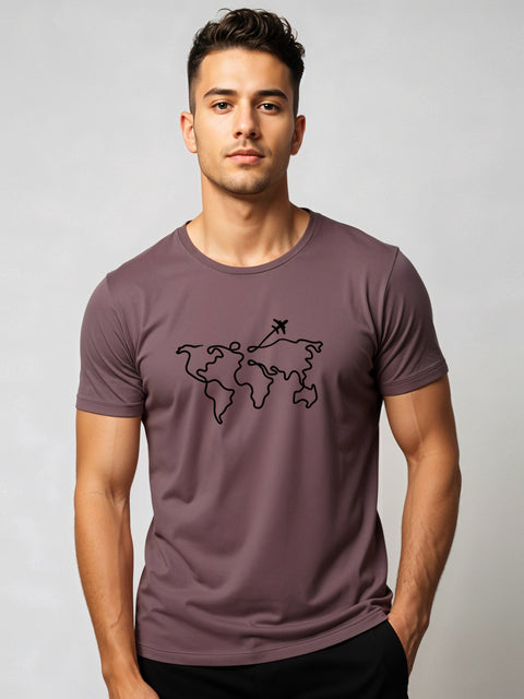 Adro Men’s Regular Fit T-Shirt – Wanderlust World Map Design | 180 GSM Cotton Lycra Travel-Inspired Graphic Tee