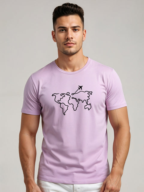 Adro Men’s Regular Fit T-Shirt – Wanderlust World Map Design | 180 GSM Cotton Lycra Travel-Inspired Graphic Tee