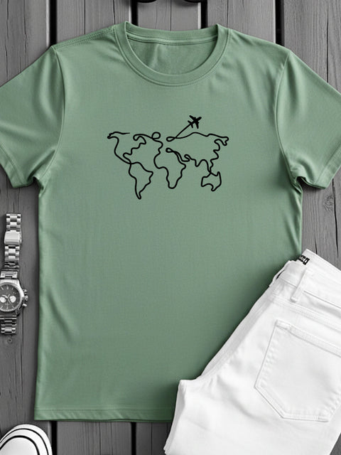 Adro Men’s Regular Fit T-Shirt – Wanderlust World Map Design | 180 GSM Cotton Lycra Travel-Inspired Graphic Tee